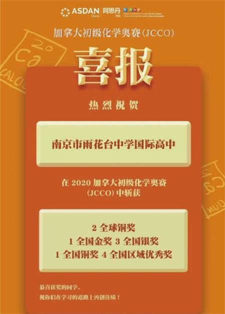 南京雨花台中学国际高中竞赛荣誉-加拿大初级化学奥赛国高人牛气！