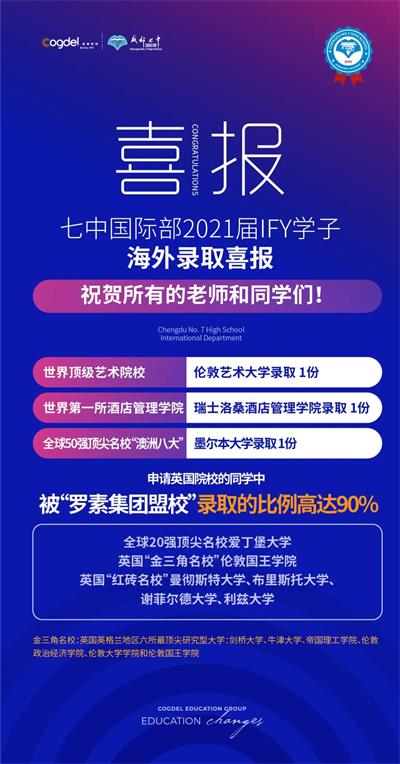 成都七中国际部获英国“常春藤”罗素集团盟校录取比例高达90%