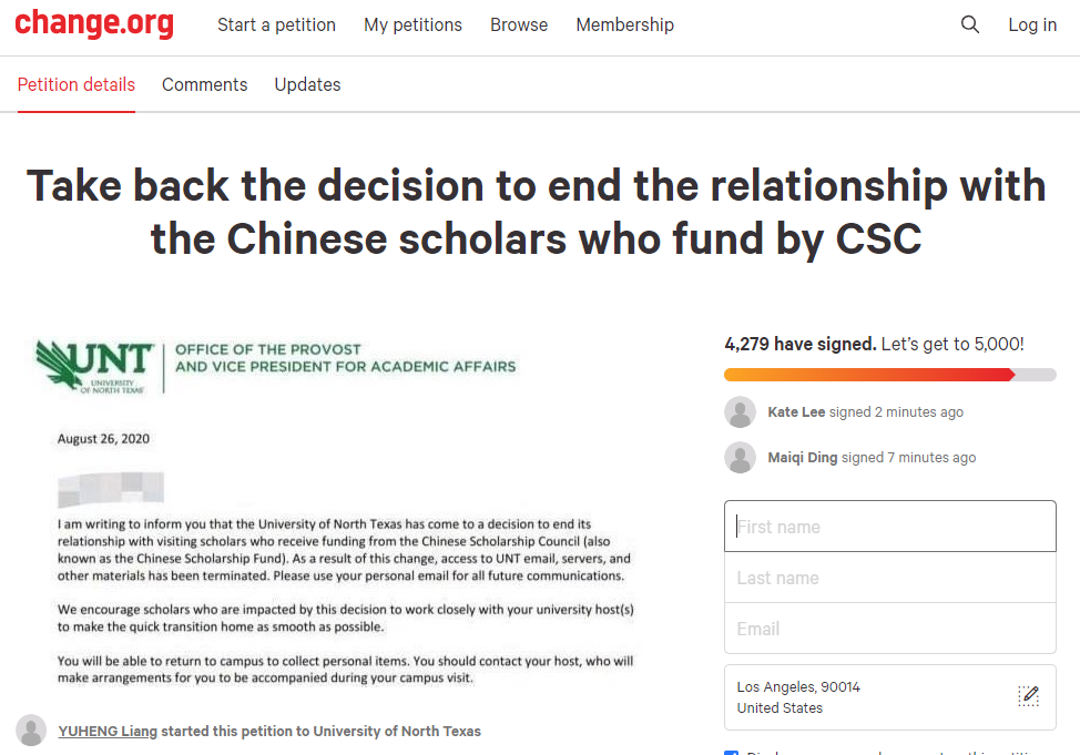 美国北得克萨斯州大学突然驱逐所有中国公派留学生，限1月内离境！