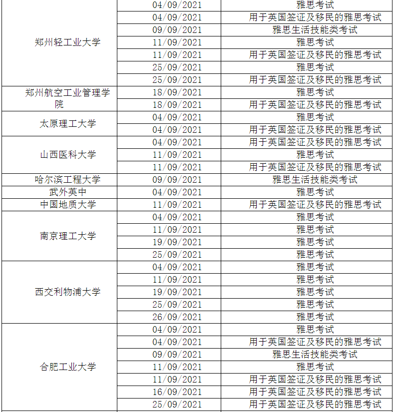 全国多个考点取消9-10月部分场次雅思考试