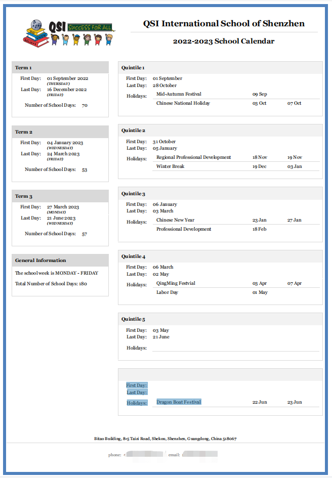2022 _ 2023学年深圳国际学校校历汇总                